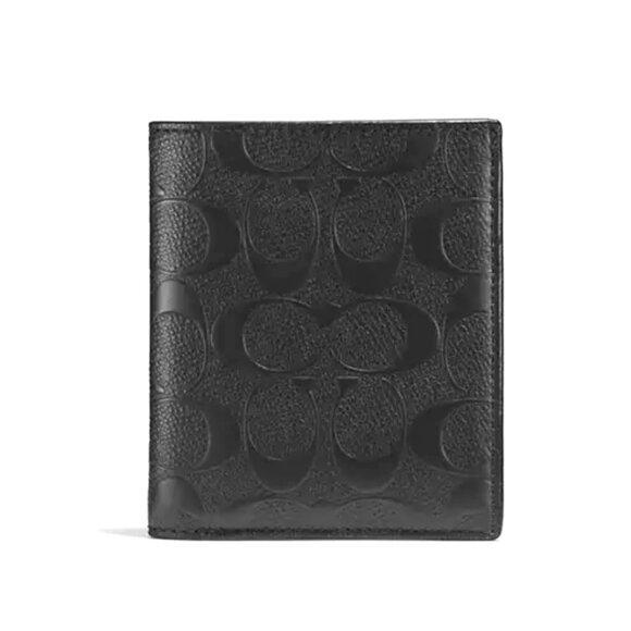 COACH Slim Coin Wallet In Signature Leather, Black NWT - Picture 1 of 9